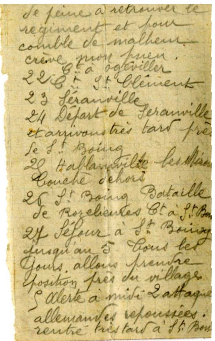 Carnet de route de Georges Laval pour la période du 22 aout 1914 au 22 janvier 1915
