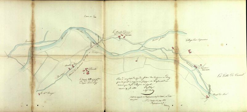 Plan du Sichon entre la commune de Cusset et la commune de Vichy, 19 novembre 1832 (archives départementales de l'Allier, 7S+65).