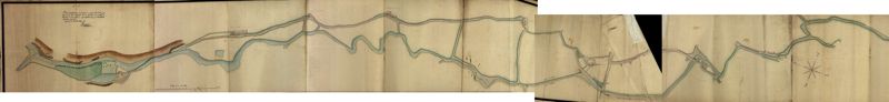 Plan géométrique d'une partie de l'Andelot traversant la commune de Gannat, 16 novembre 1827, 210 X 35 cm (archives départementales de l'Allier, 7S+164).