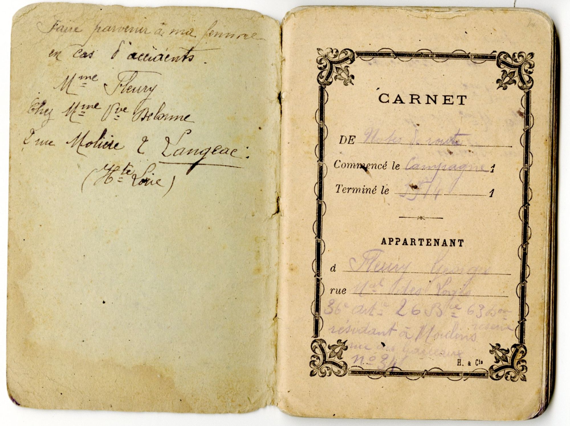 Carnet de Georges Fleury tenu du 11 août 1914 au 16 octobre 1915