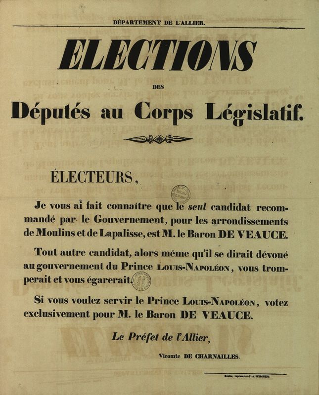 4 décembre 1851 (Archives départementales de l'Allier, 1 M 2019).