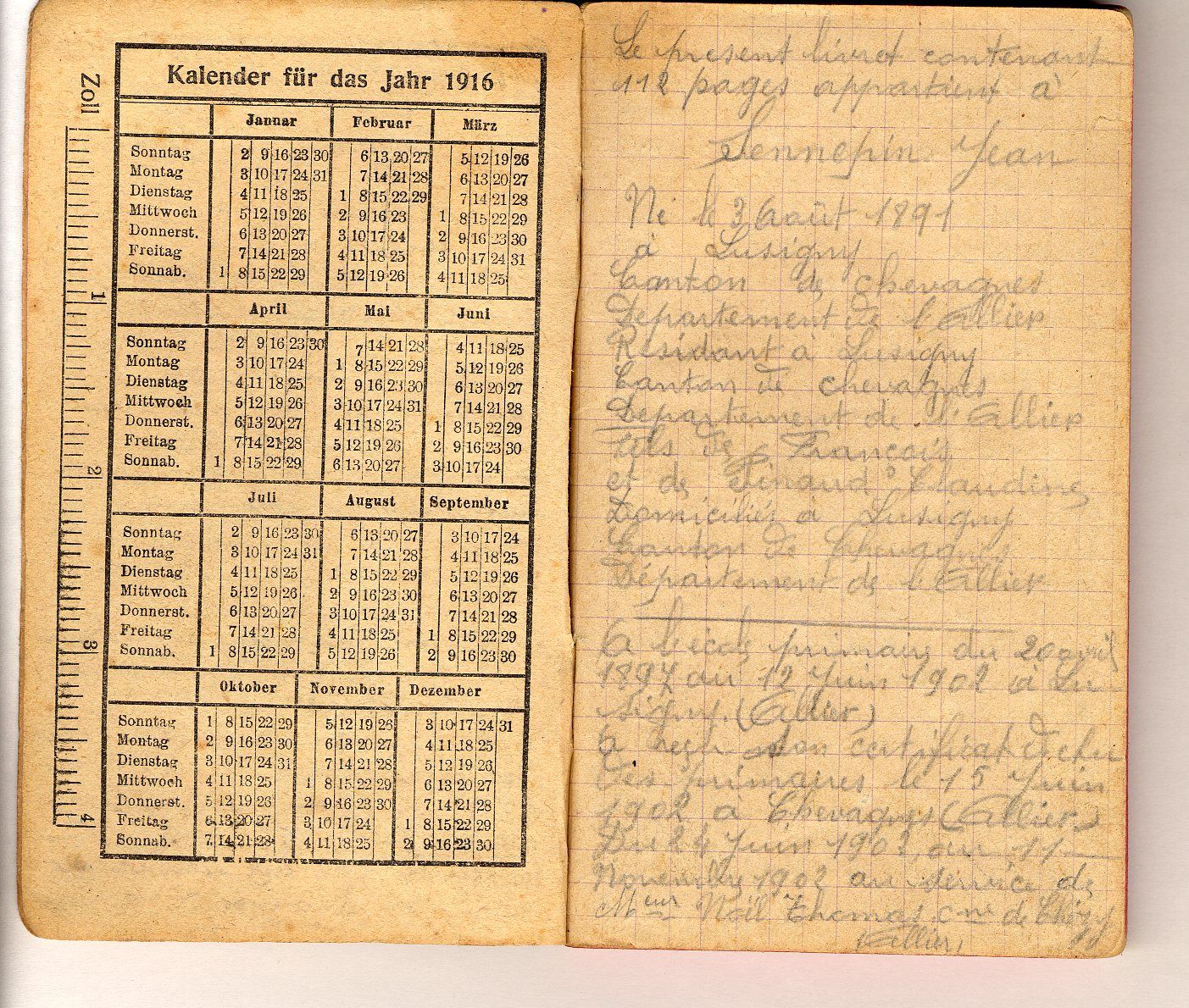 Carnet de captivité de Jean Sennepin, 2 août 1914-23 février 1915