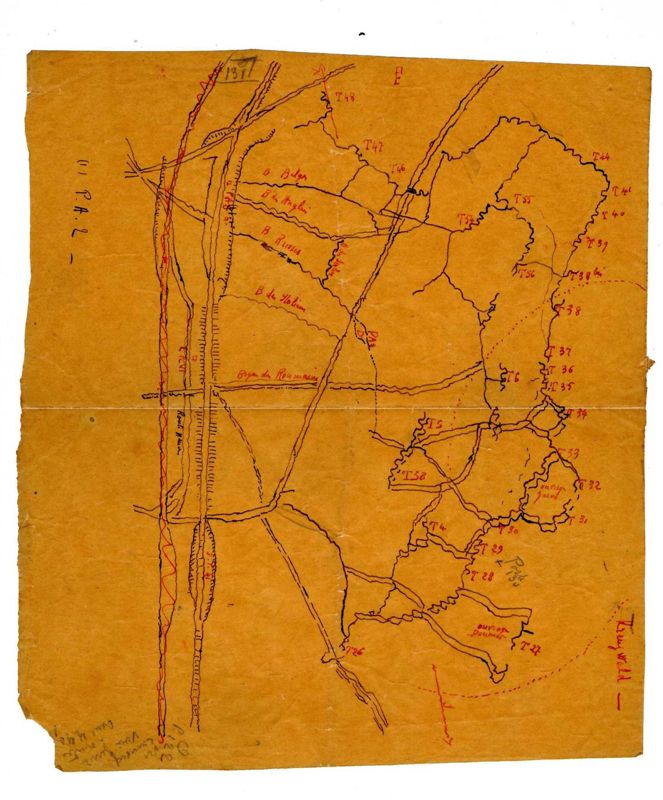 Le réseau des tranchées dessiné par Emile Guillaumin (A.D. Allier, 47 J 109). © A. D. Allier