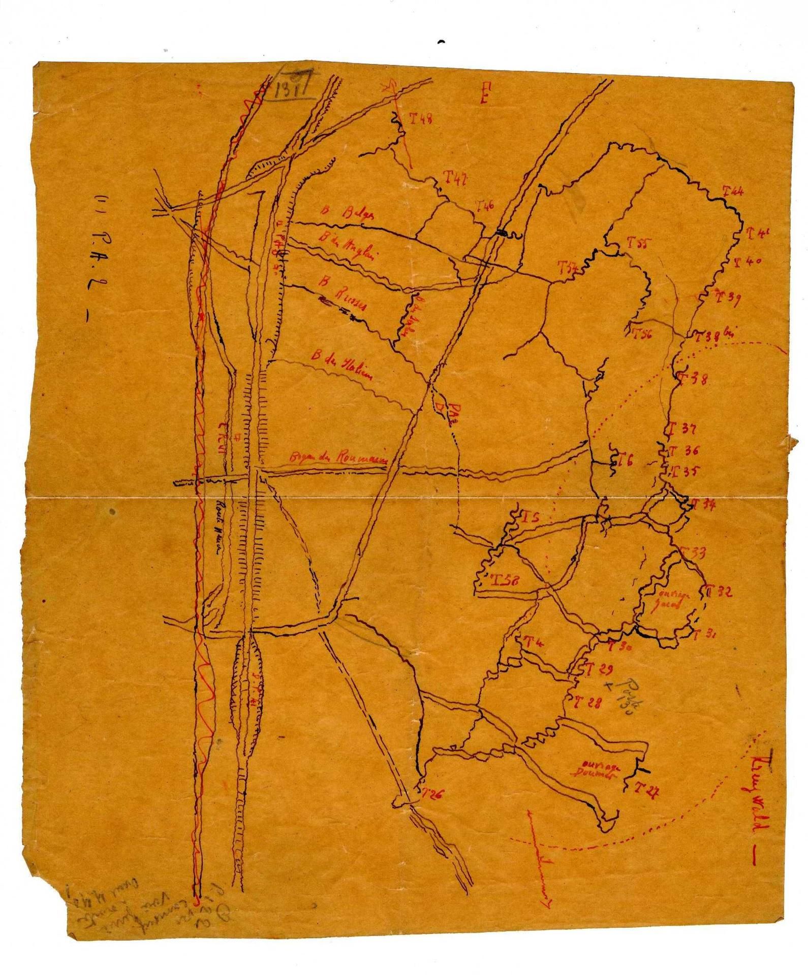 Le réseau des tranchées dessiné par Emile Guillaumin (A.D. Allier, 47 J 109). © A. D. Allier