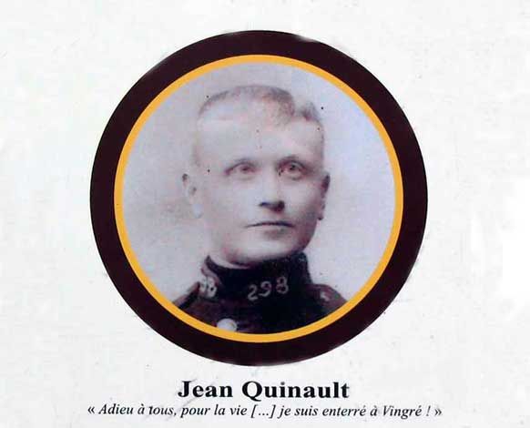 Jean Quinaud, né le 14 mars 1886 à Saint Victor (Allier), cultivateur marié le 13 juin 1914 à Huriel, Inhumé à Vallon-en-Sully.