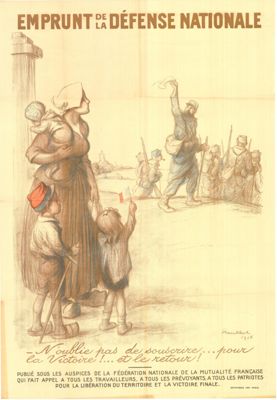 Affiche de propagande en faveur de l’emprunt de 1915 dessinée par Francisque Poulbot (A.D. Allier, 26 J 323). © A. D. Allier