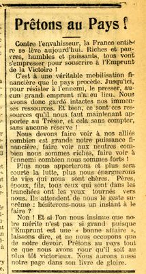 Article du journal Le Progrès de l'Allier du 27 novembre 1915 (A.D. Allier,1 M 2035). © A. D. Allier