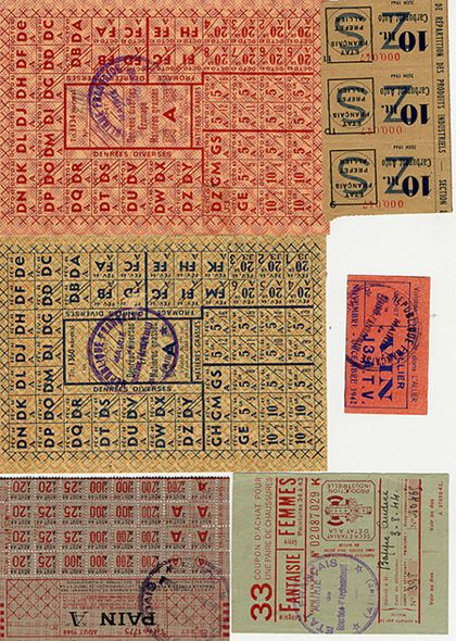 Tickets de rationnement (A. D. Allier, fonds Boppe, 141 J 10 J). © A. D. Allier