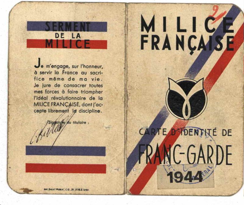 Carte d'identité d'un franc-garde, fonds G.Rougeron (AD03, 26 J)