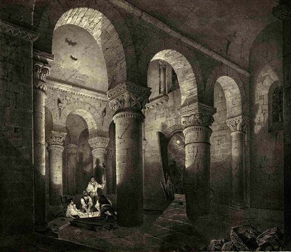 La profanation des caveaux à la lueur du clair de lune (A. Allier, L’Ancien Bourbonnais…). © A. D. Allier