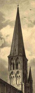 Le clocher avant la chute de la flèche en 1806 (A. Allier, L’Ancien Bourbonnais…). © A. D. Allier