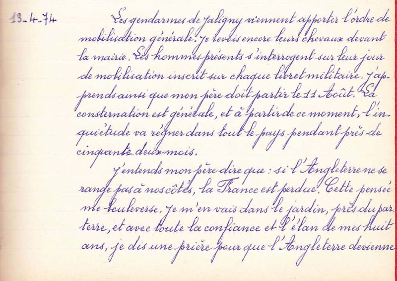 Mémoires de Madeleine Aumaître, extraits concernant la Première Guerre mondiale