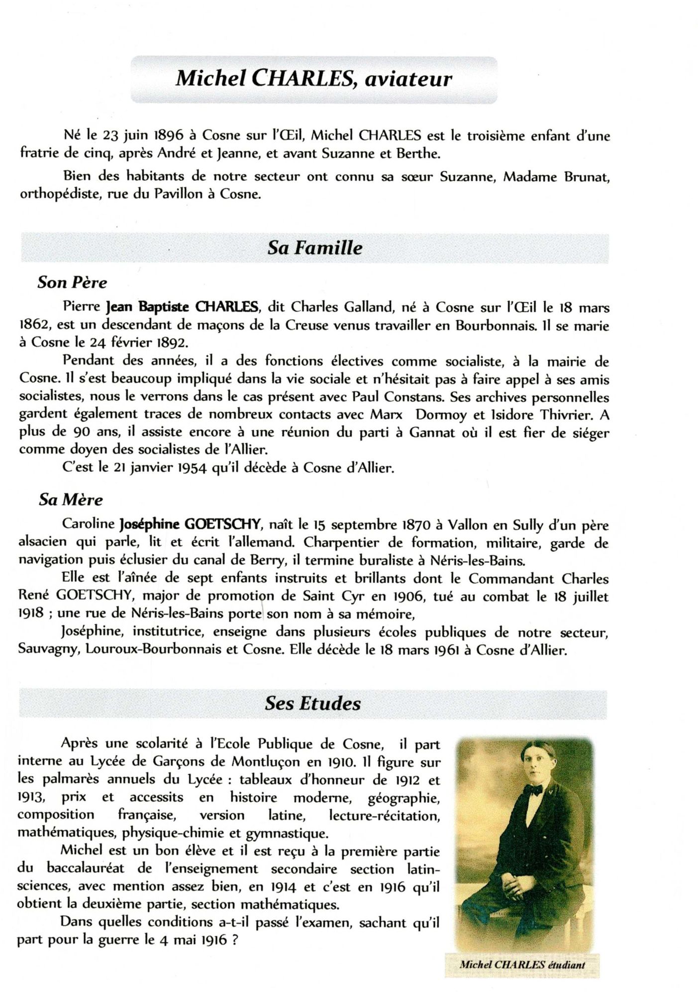 Biographie de Michel CHARLES par Mme Monique Besson-Buvain