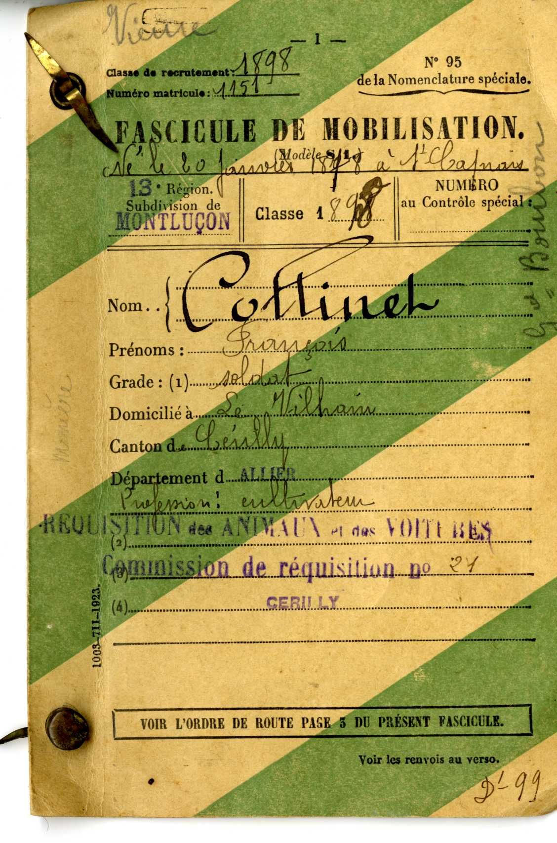 Livret militaire de François-Antoine Collinet