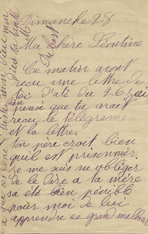 Lettre de la tante Dubost datée du 28 juillet 1918 à Léontine Dubreuil, soeur du capitaine Goetschy