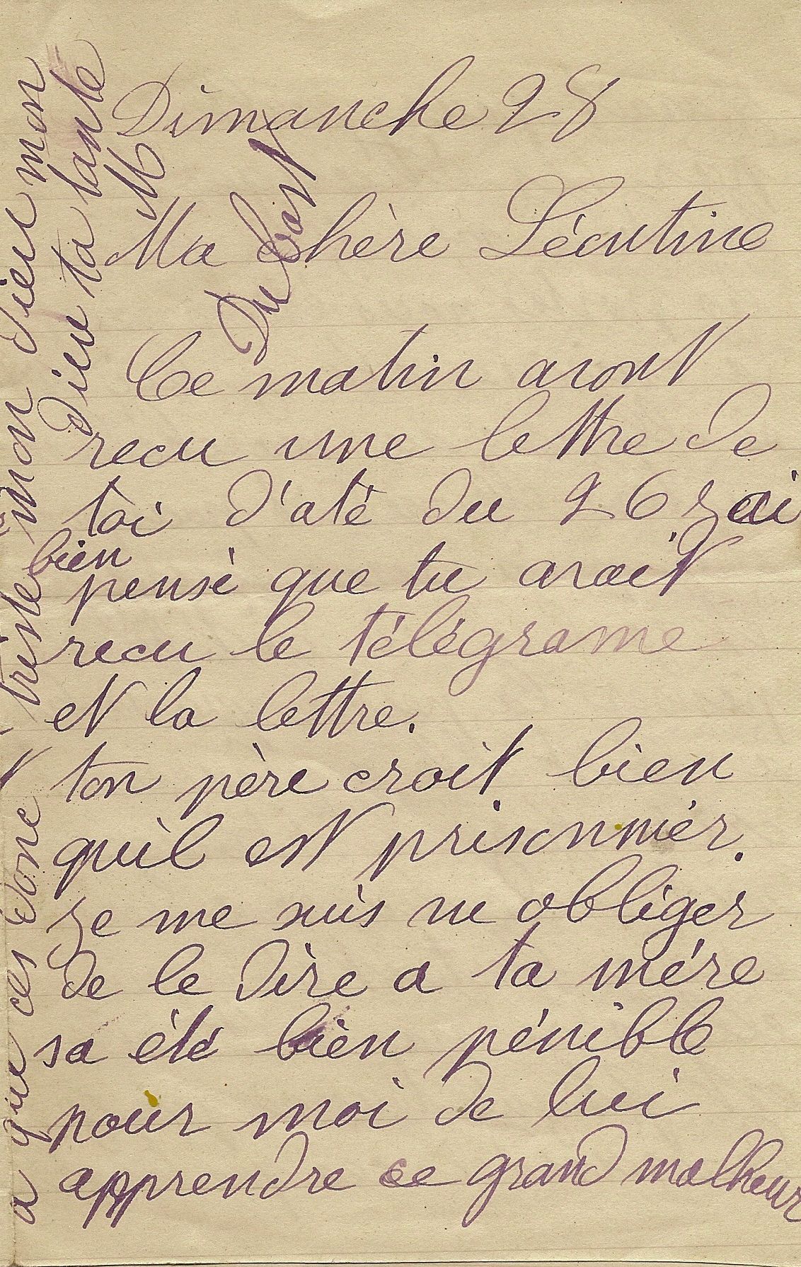 Lettre de la tante Dubost datée du 28 juillet 1918 à Léontine Dubreuil, soeur du capitaine Goetschy