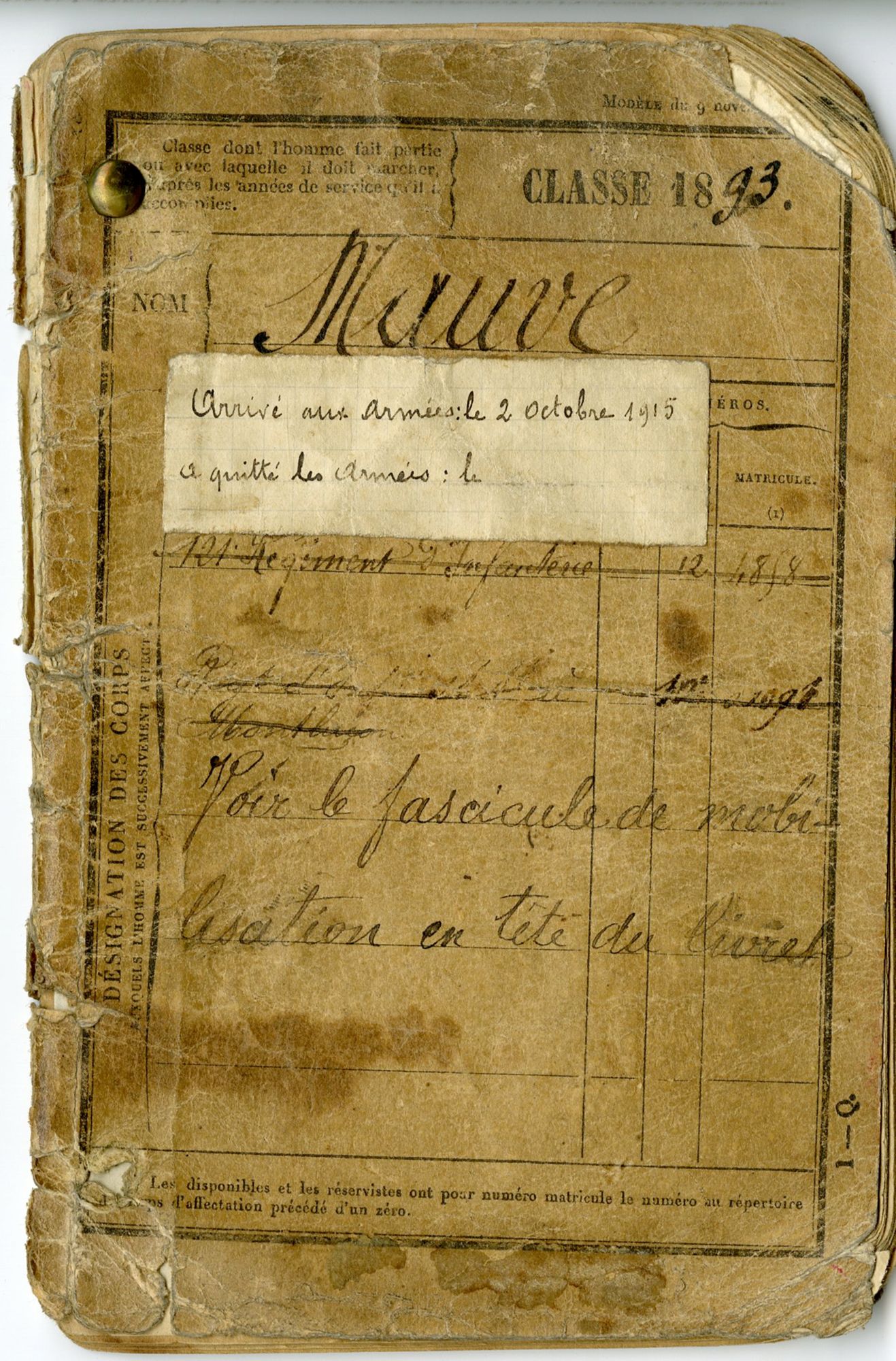 Livret militaire d'Edouard Mauve