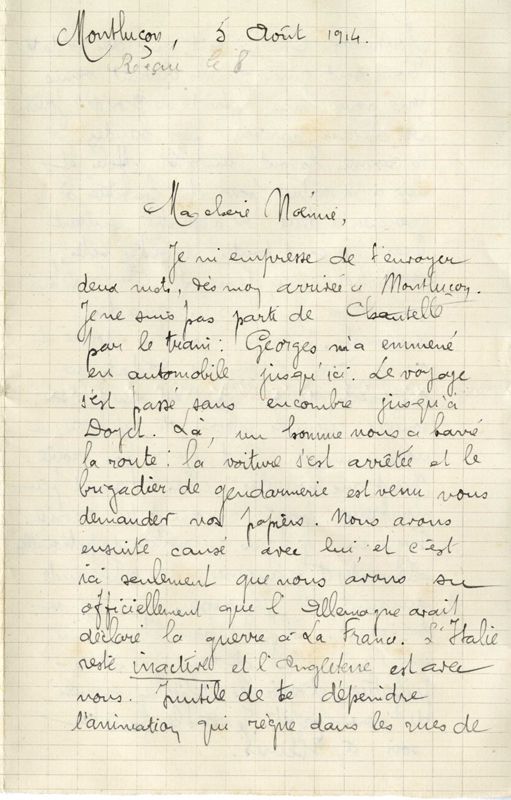 Lettre d'Albert à son épouse Noémie Melin, 5 août 1914