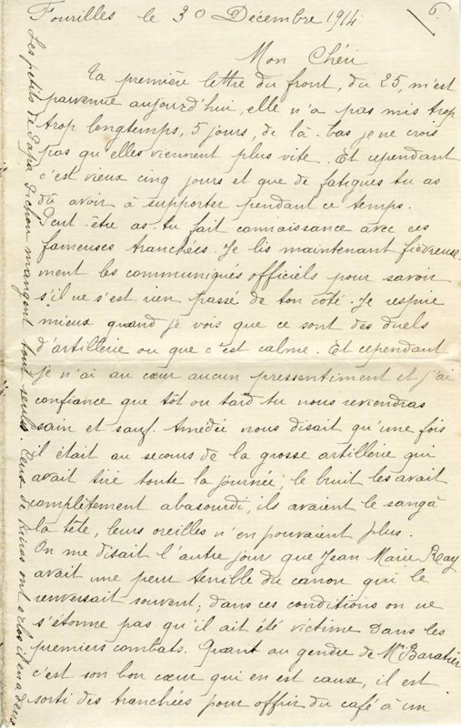 Lettre de Noémie Melin à son époux Albert, 30 décembre 1914