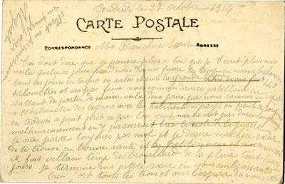 Carte de Claude Migeat à sa soeur, 27 octobre 1914