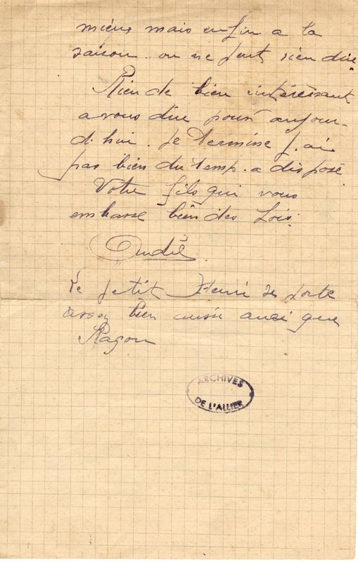 Dernière lettre d'Andre Passat à ses parents, 17 octobre 1916. Il est mort le 22 octobre 1916 à Sailly-Saillissel dans la Somme