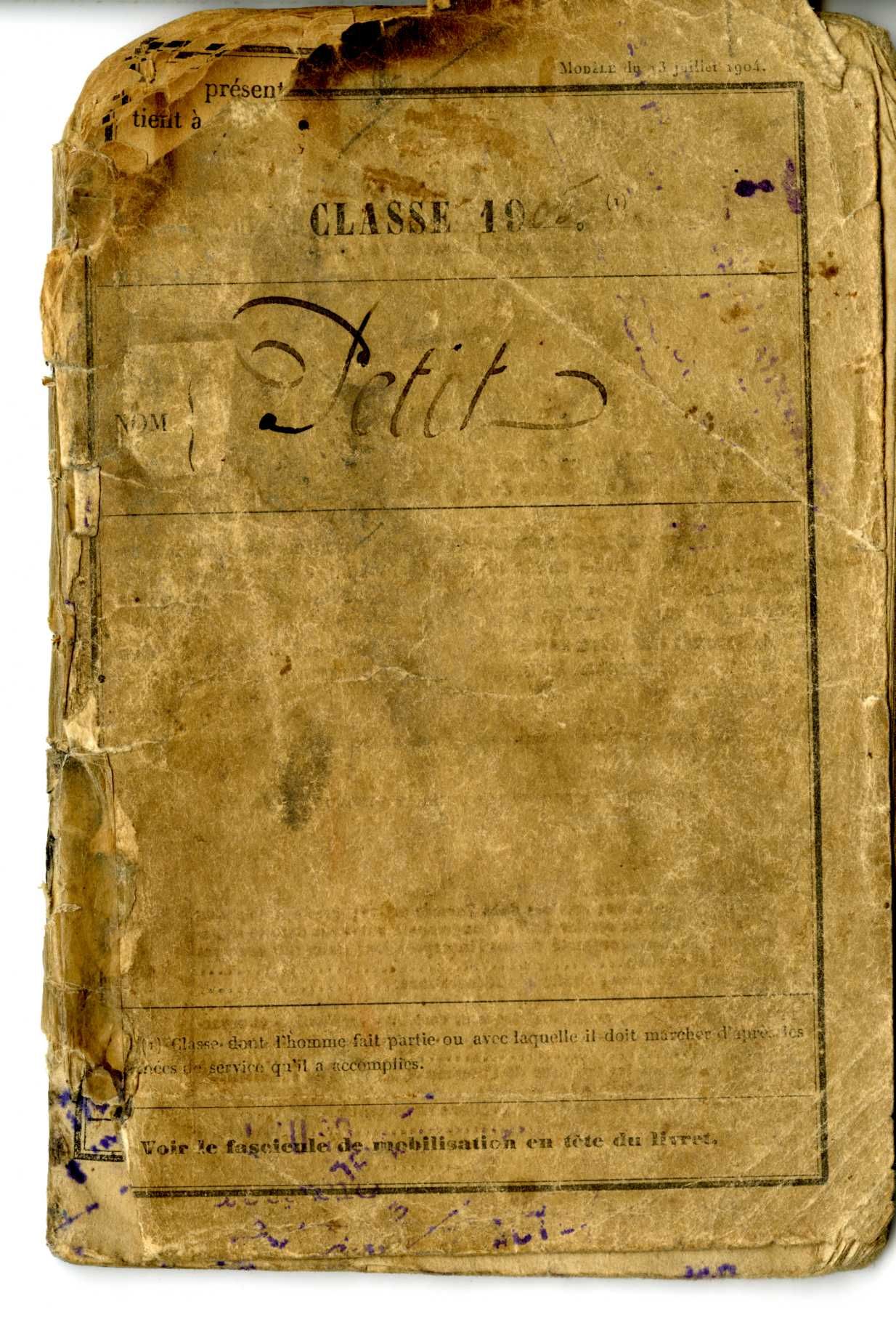 Livret militaire de Pierre Eugène Petit