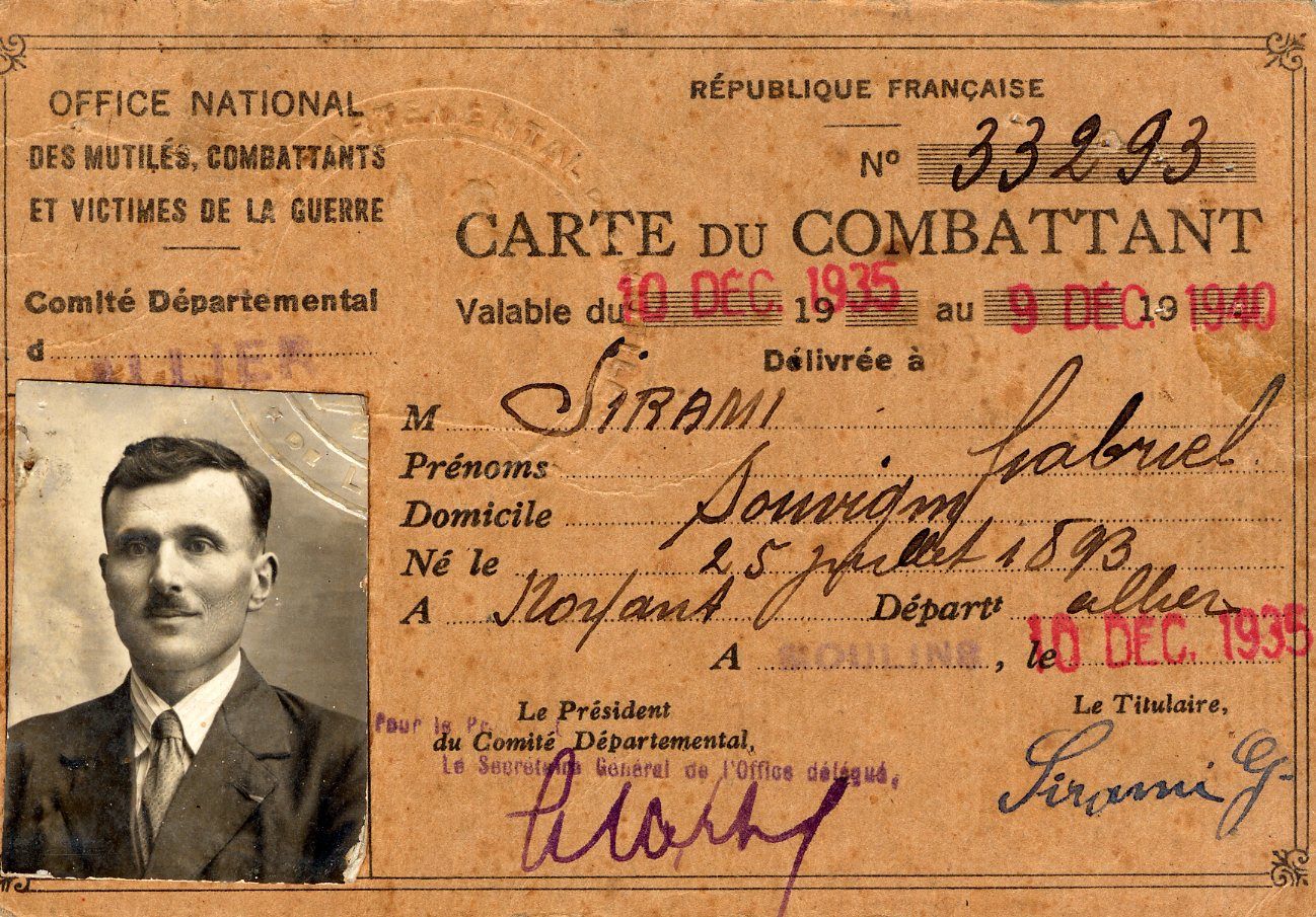 Carte de combattant de Gabriel Sirami