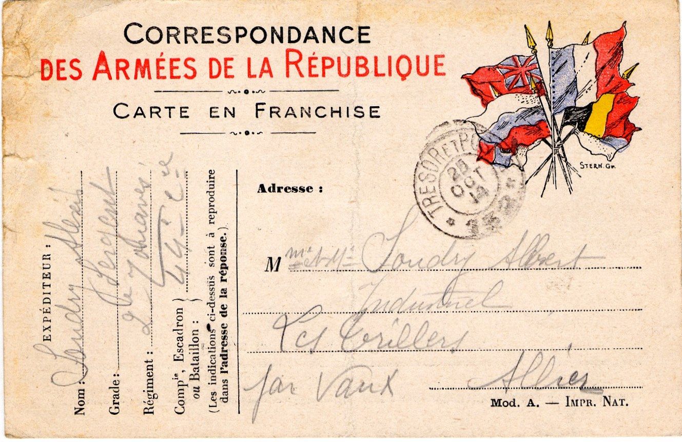 Carte d'Alexis Soudry à son frère Albert, 24 octobre 1914