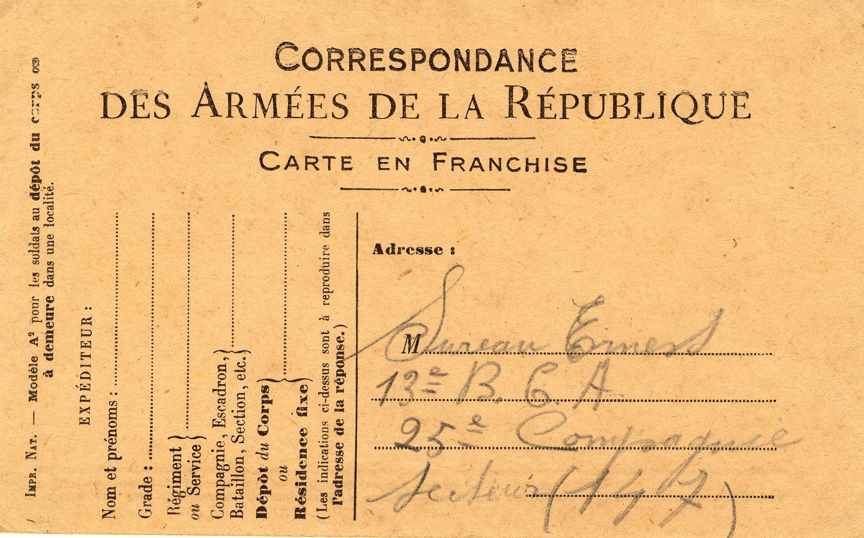 Carte d'Ernest Sureau à sa soeur Henriette, 4 septembre 1918