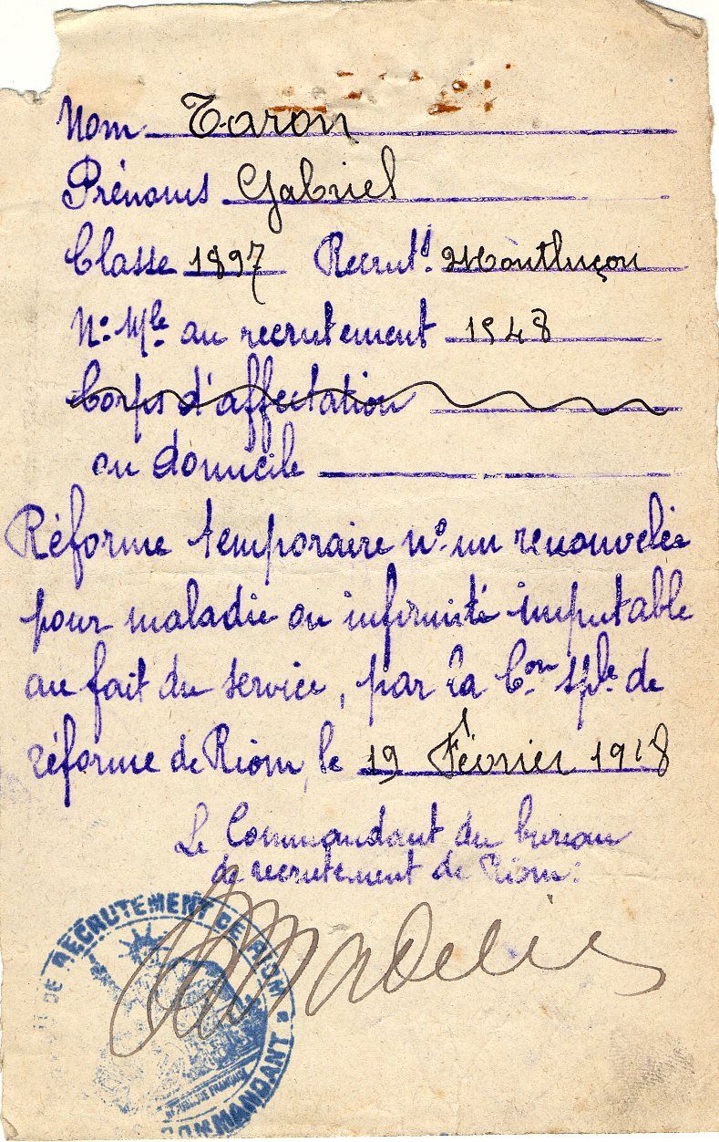 Livret militaire de Gabriel Taron