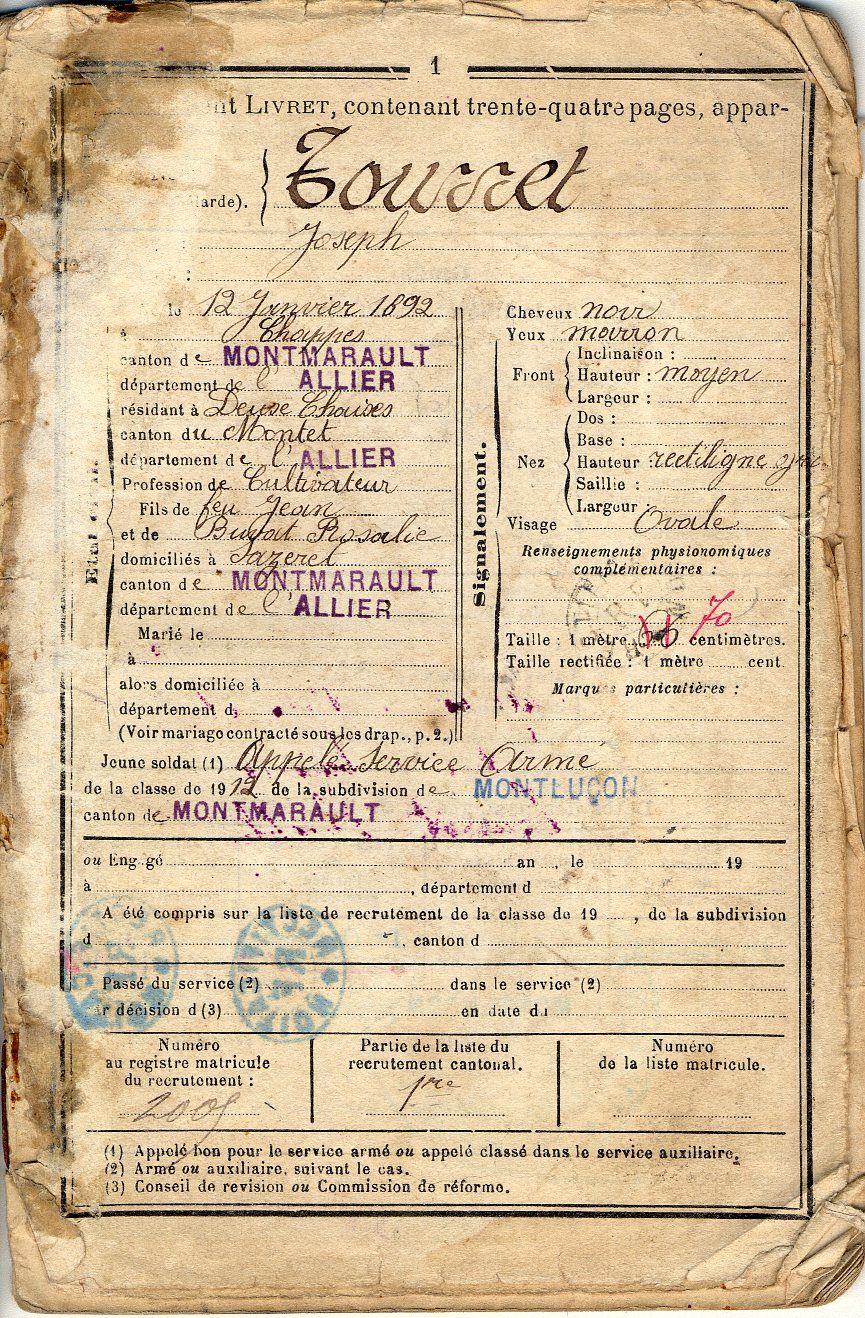 Extrait du fascicule de mobilisation de Joseph Tourret