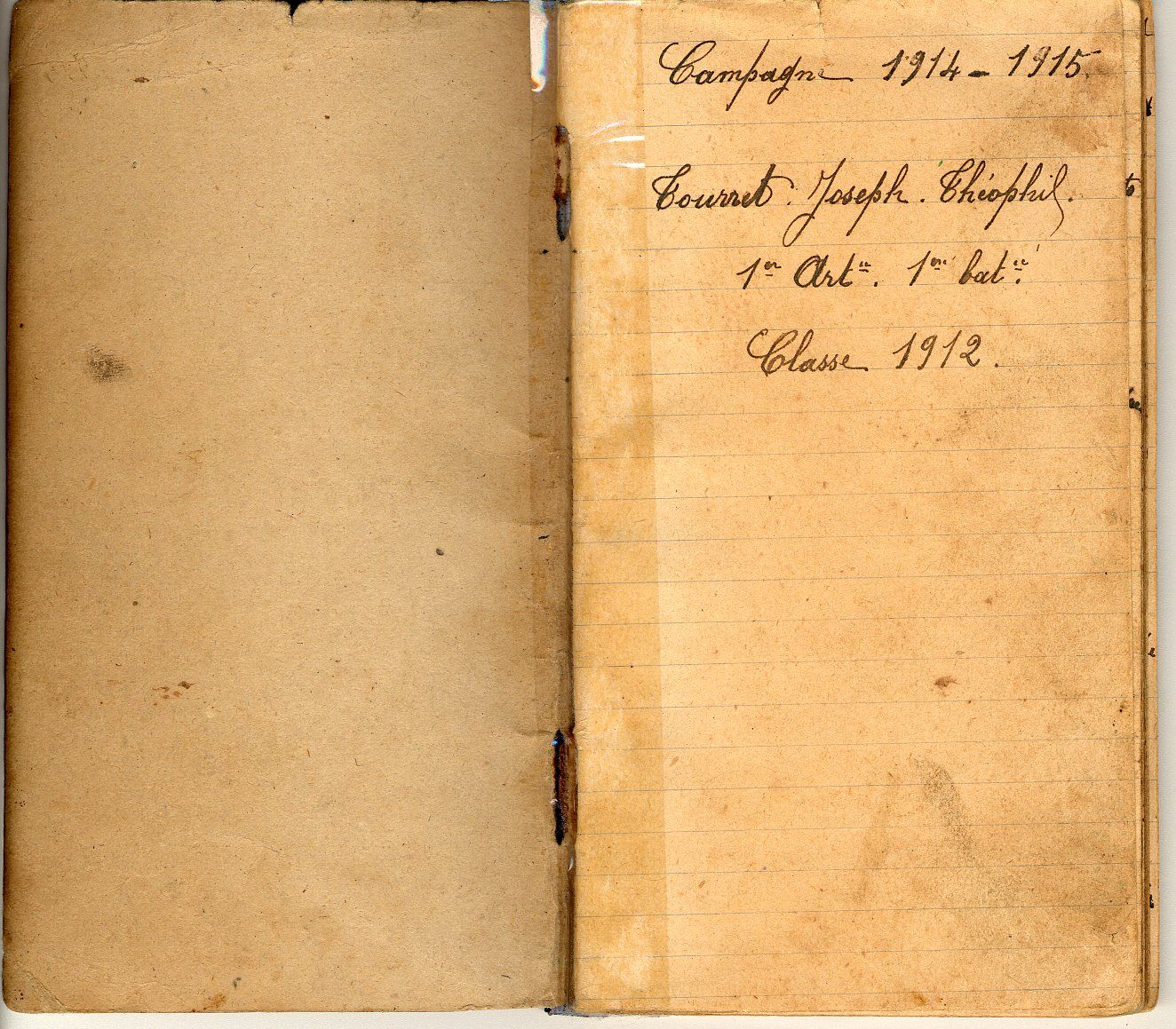 Carnet de bord de Joseph Tourret tenu du 2 août 1914 au 28 février 1917