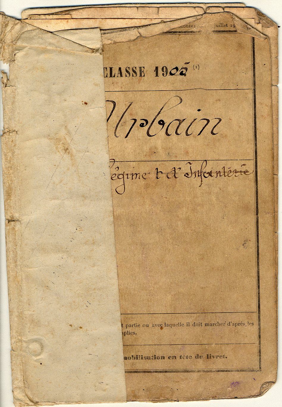 Livret militaire de Jean Urbain