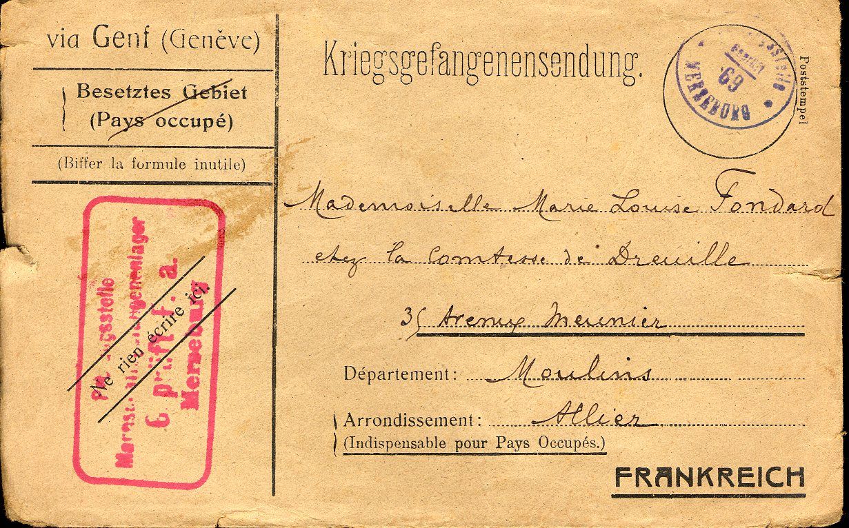 Carte envoyée par l’aumônier du camp de Merseburg que sa belle-sœur apprend la mort de Louis Valette, 5 janvier 1918