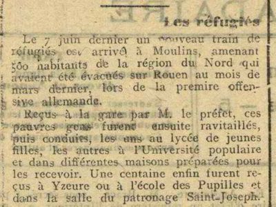 Article dans le journal La Croix de l'Allier, 16/06/1918 (cote : FRAD003_JAL_20_15_0313)