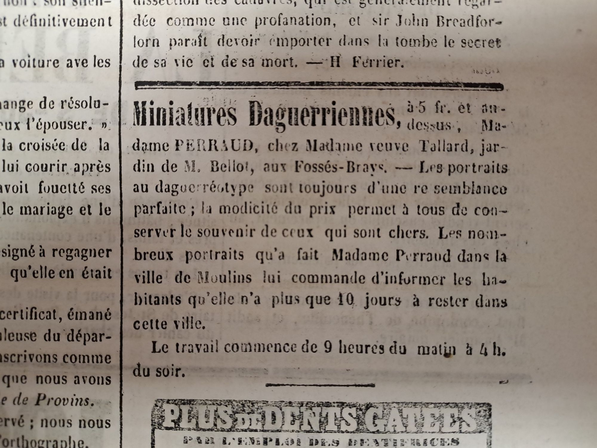 Une femme photographe à Moulins en 1852