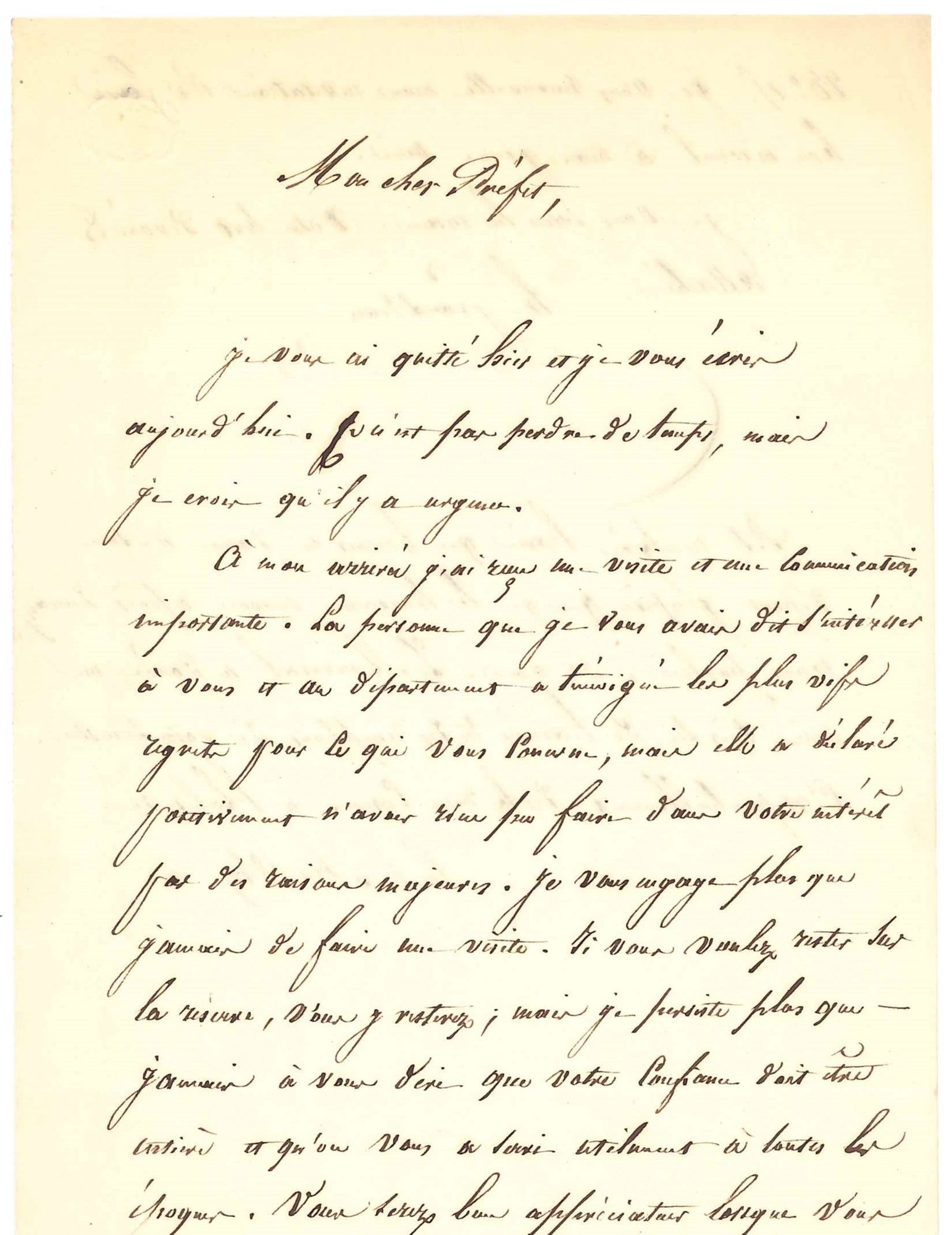 Lettre d'un proche du préfet Coquet non identifié