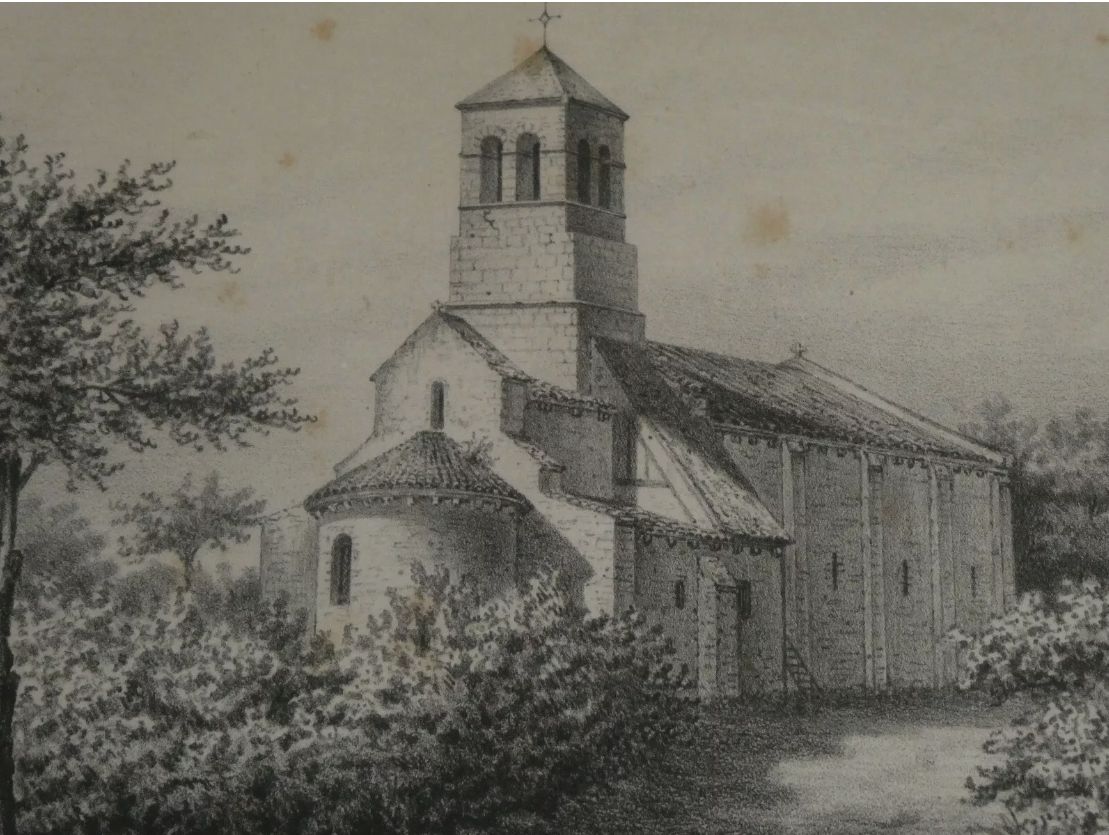 L’église Saint-Martin de Coulandon (lithographie d’A. Montillet. 1852).